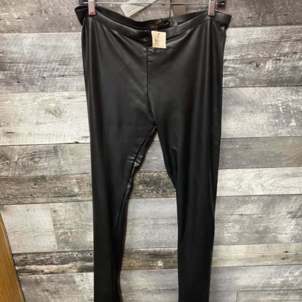 SUPERTRASH Black Wet Look Faux Leather Letters Leggings NWT Size XL